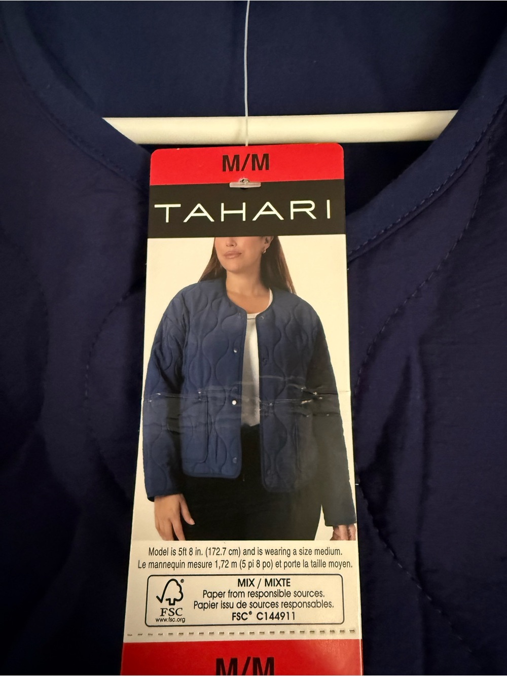 Tahari Deep Navy Quilted Bomber Jacket